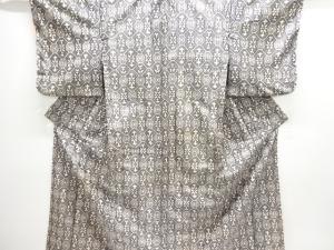 アンティーク　幾何学に花模様織出し着物